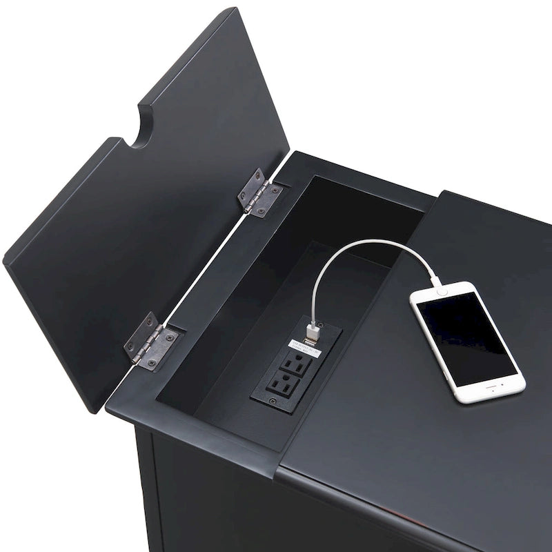 Table d'appoint de chevet en bois vieilli avec tiroir, armoire, prises électriques et ports USB