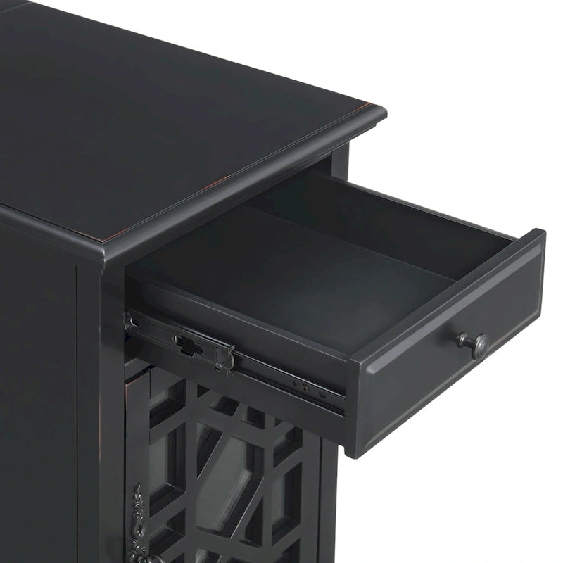 Table d'appoint de chevet en bois vieilli avec tiroir, armoire, prises électriques et ports USB