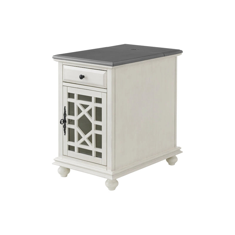 Table d'appoint de chevet en bois vieilli avec tiroir, armoire, prises électriques et ports USB
