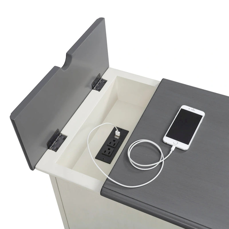 Table d'appoint de chevet en bois vieilli avec tiroir, armoire, prises électriques et ports USB