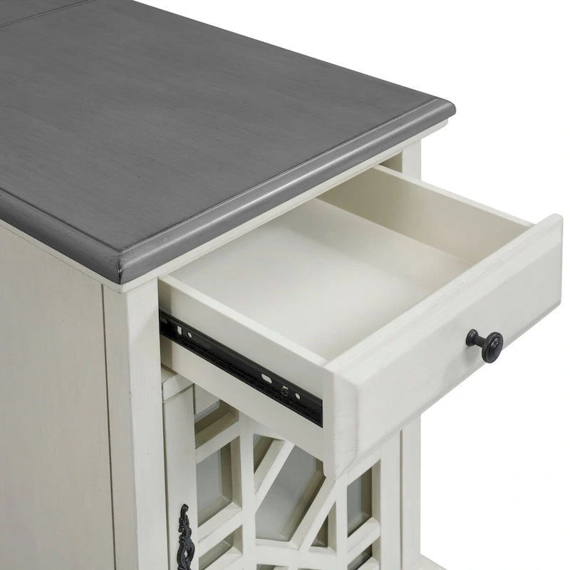 Table d'appoint de chevet en bois vieilli avec tiroir, armoire, prises électriques et ports USB