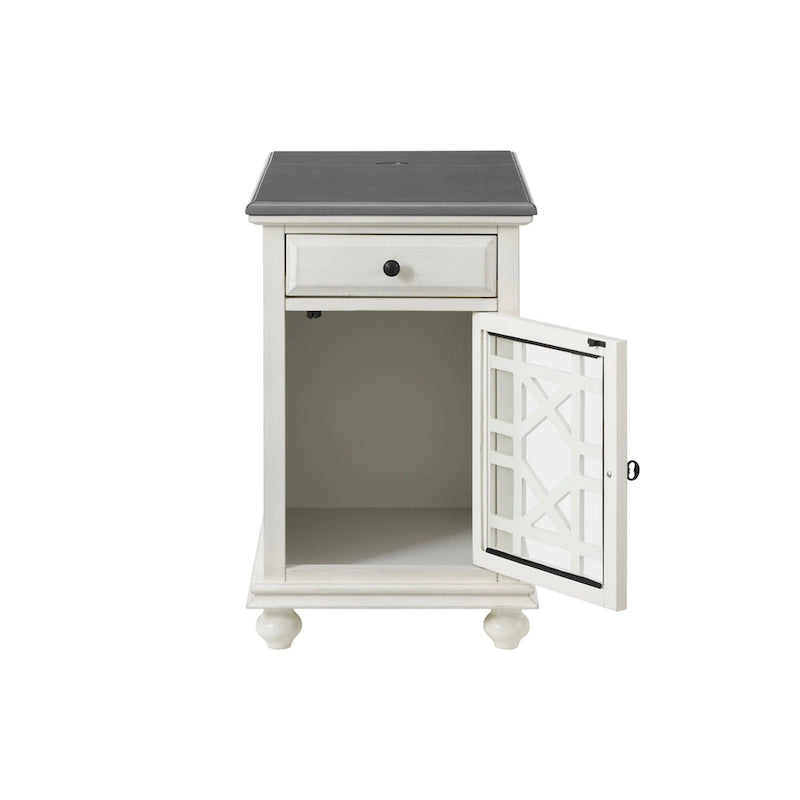Table d'appoint de chevet en bois vieilli avec tiroir, armoire, prises électriques et ports USB