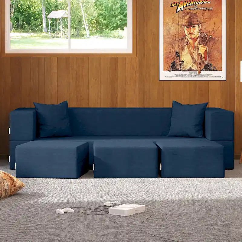 California King Convertible Sleeper Sofa with Ottoman Dark Gray Polyester