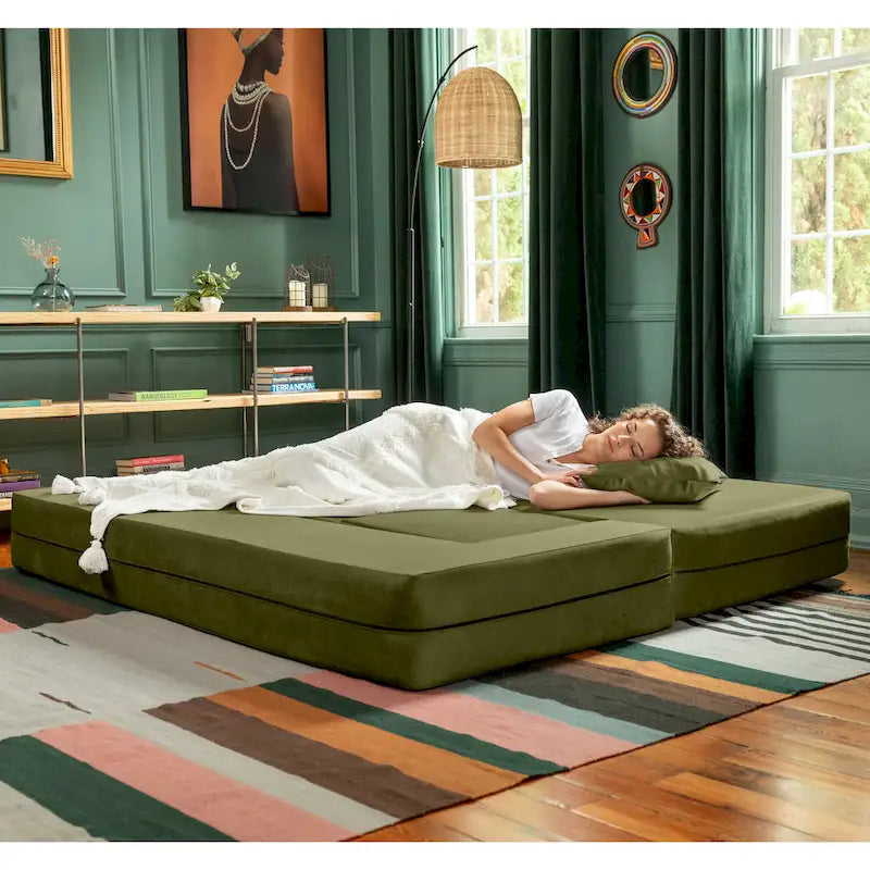 Canapé-lit convertible California King avec pouf en polyester gris foncé