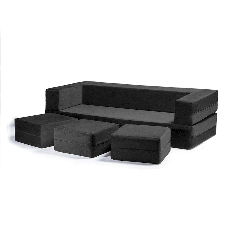 Canapé-lit convertible California King avec pouf en polyester gris foncé