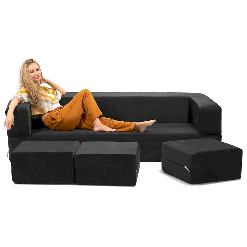 Canapé-lit convertible California King avec pouf en polyester gris foncé
