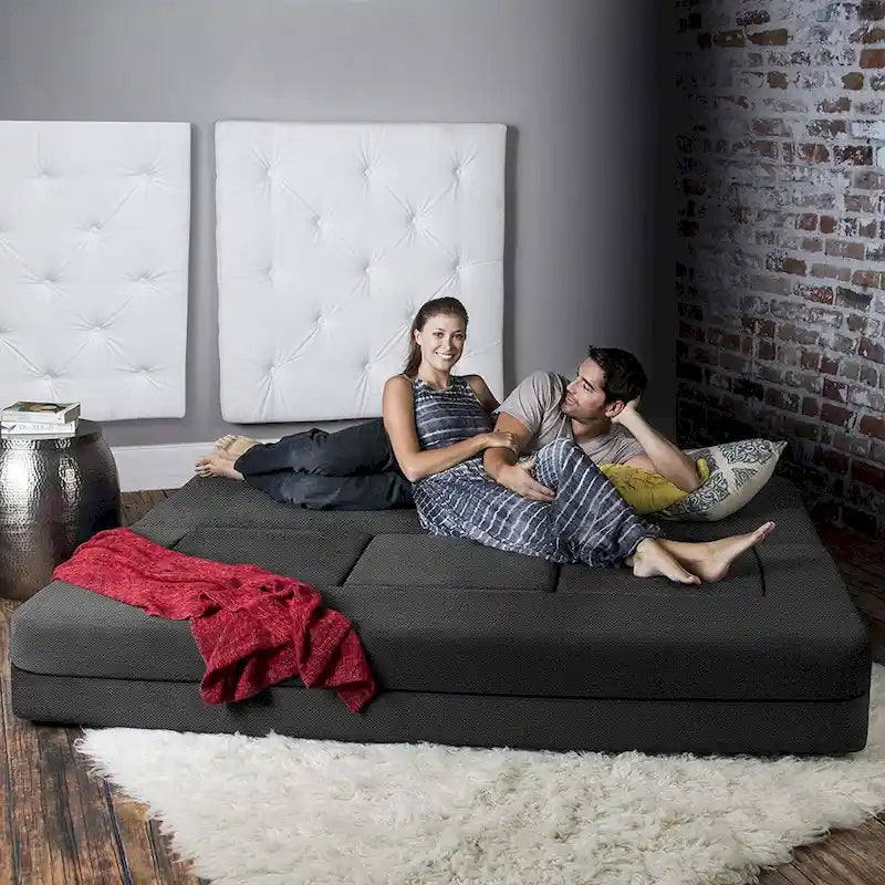 Canapé-lit convertible California King avec pouf en polyester gris foncé