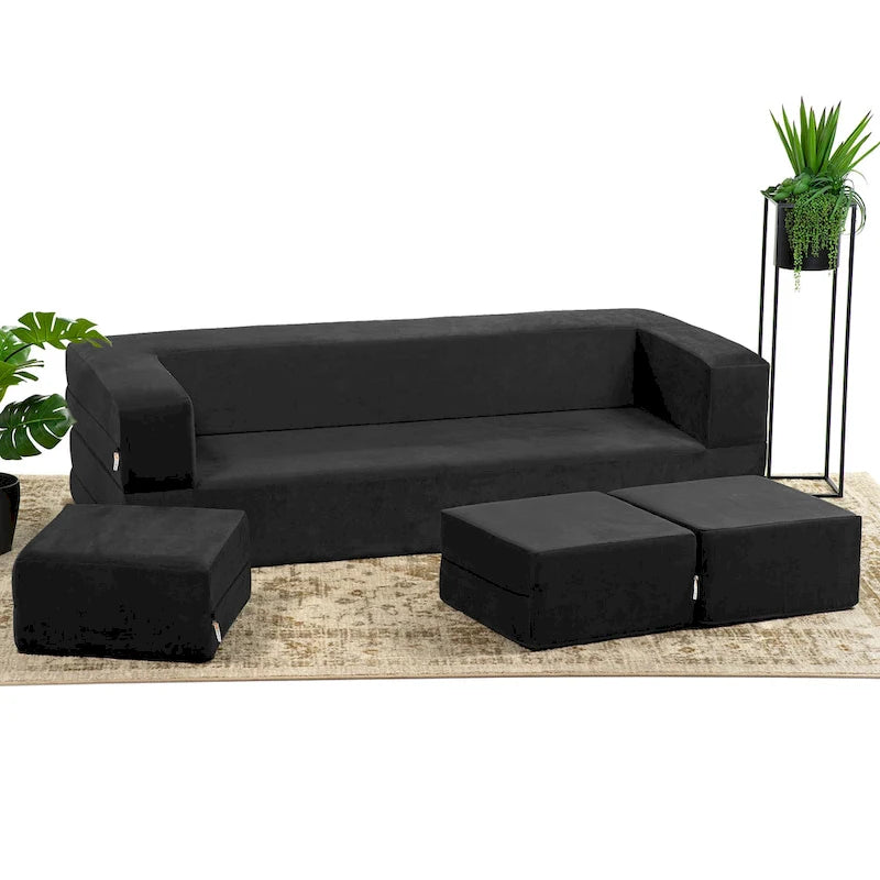 Canapé-lit convertible California King avec pouf en polyester gris foncé