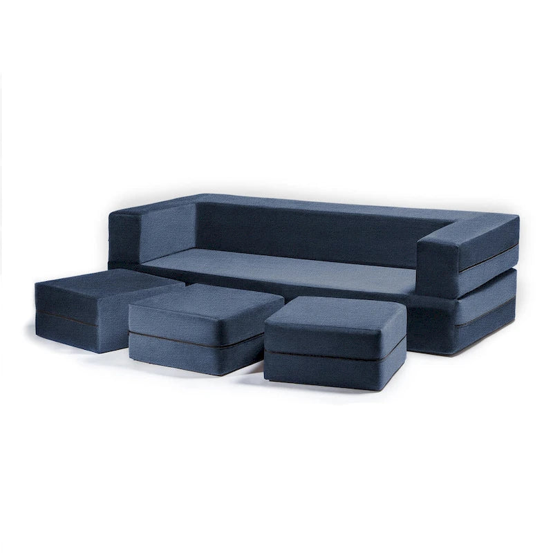 Canapé-lit convertible California King avec pouf en polyester gris foncé