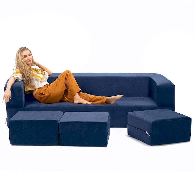 Canapé-lit convertible California King avec pouf en polyester gris foncé
