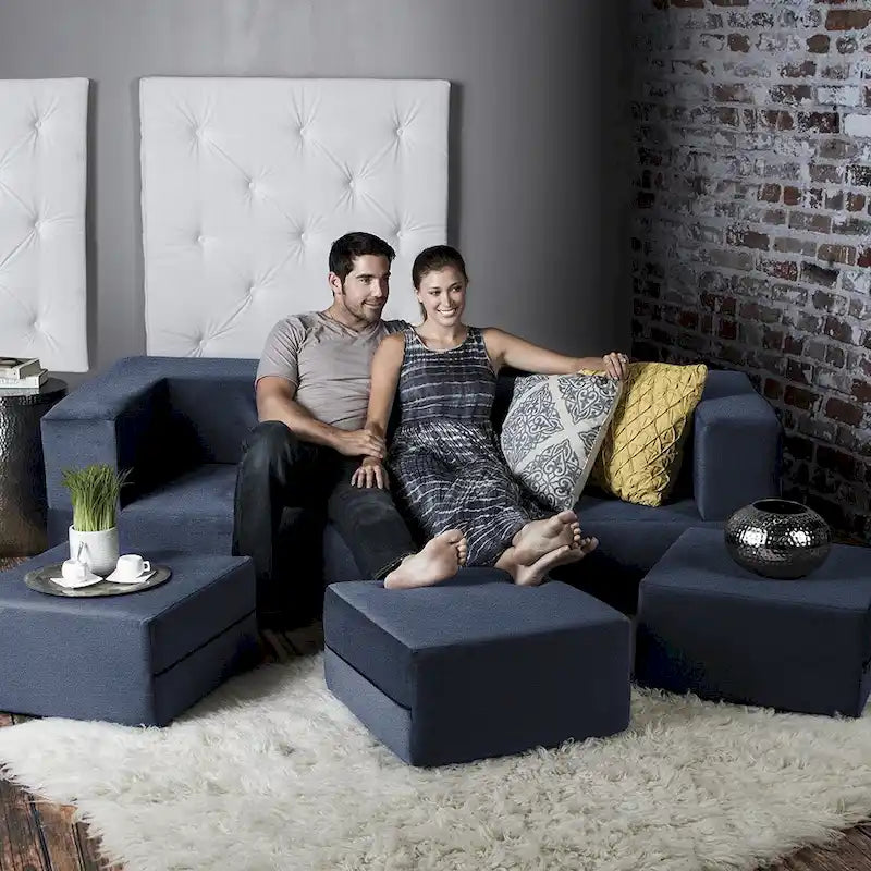 Canapé-lit convertible California King avec pouf en polyester gris foncé