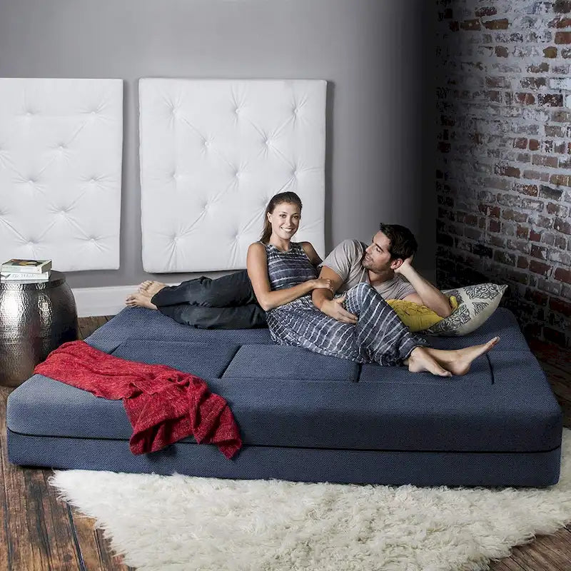 Canapé-lit convertible California King avec pouf en polyester gris foncé