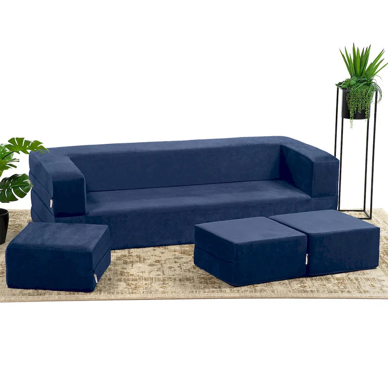 Canapé-lit convertible California King avec pouf en polyester gris foncé