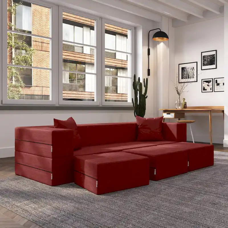 Canapé-lit convertible California King avec pouf en polyester gris foncé