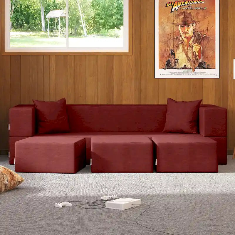Canapé-lit convertible California King avec pouf en polyester gris foncé