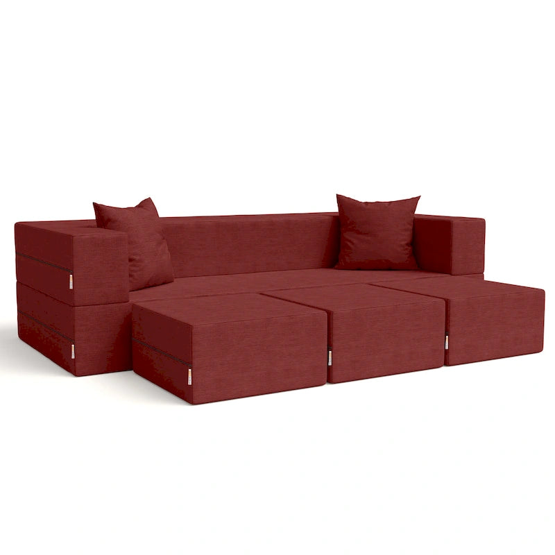 Canapé-lit convertible California King avec pouf en polyester gris foncé