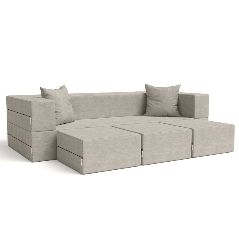 Canapé-lit convertible California King avec pouf en polyester gris foncé