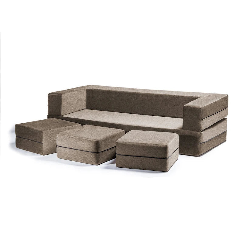 Canapé-lit convertible California King avec pouf en polyester gris foncé
