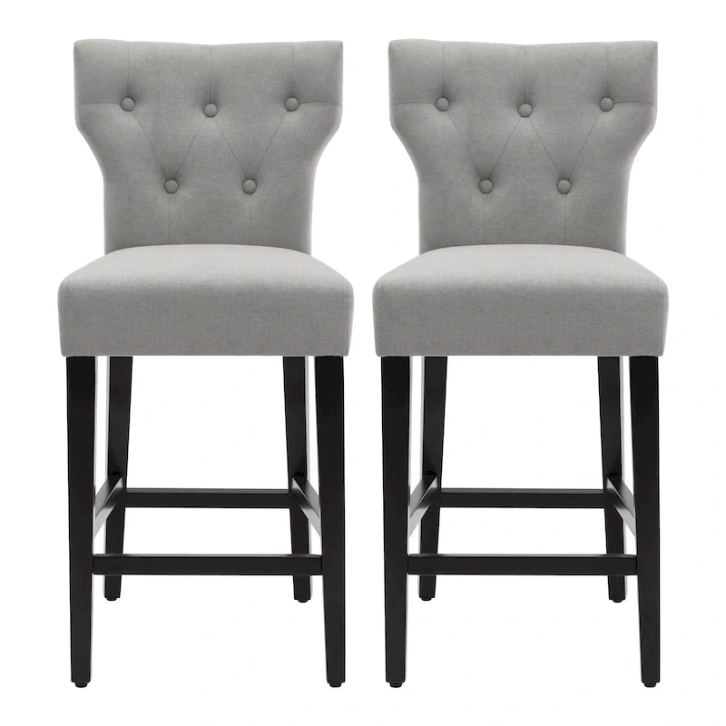 Button Tufted Wingback Counter Height Bar Stool Upholstered Fabric Kitchen Island Chair