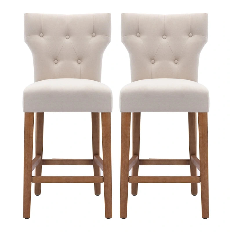 Button Tufted Wingback Counter Height Bar Stool Upholstered Fabric Kitchen Island Chair