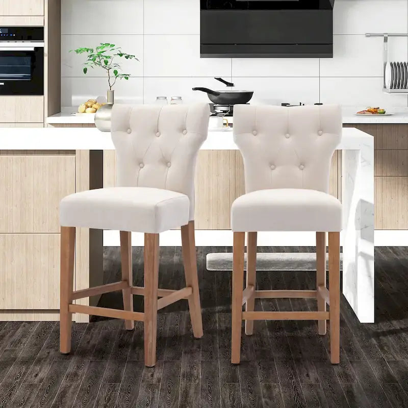 Tabouret de bar à hauteur de comptoir avec dossier capitonné et ailes, chaise de cuisine en tissu rembourré