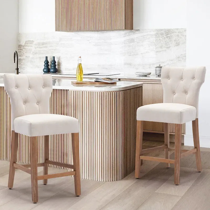 Button Tufted Wingback Counter Height Bar Stool Upholstered Fabric Kitchen Island Chair
