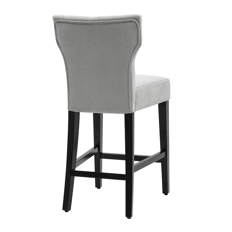 Tabouret de bar à hauteur de comptoir avec dossier capitonné et ailes, chaise de cuisine en tissu rembourré