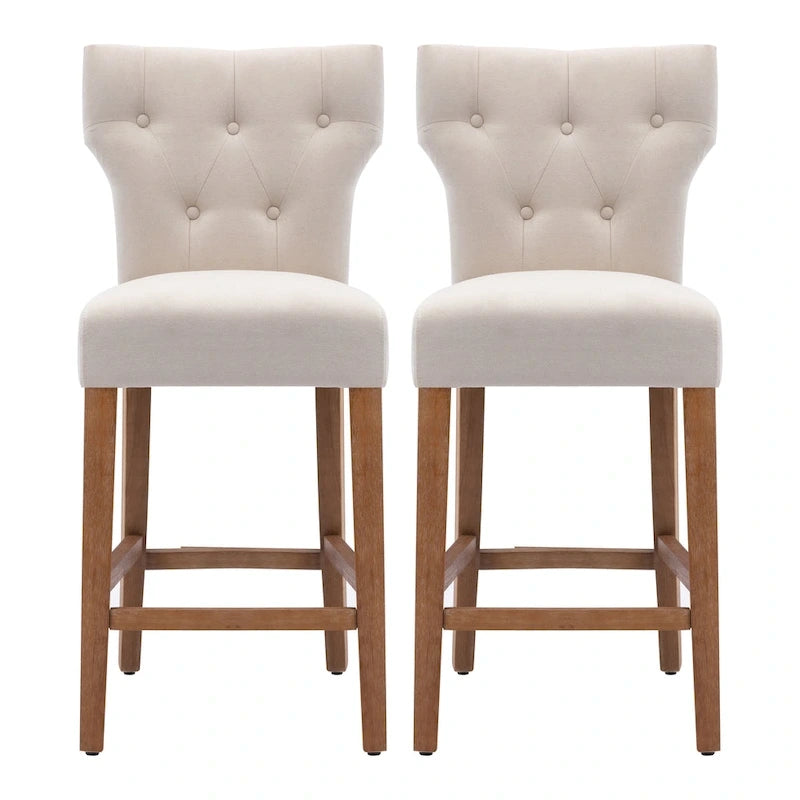 Tabouret de bar à hauteur de comptoir avec dossier capitonné et ailes, chaise de cuisine en tissu rembourré