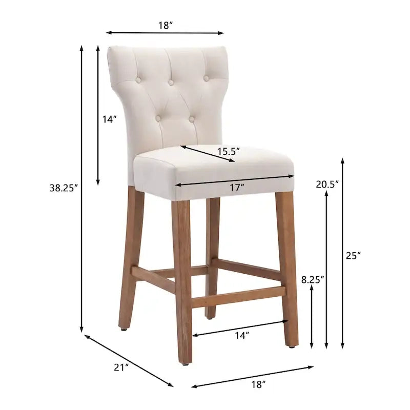 Tabouret de bar à hauteur de comptoir avec dossier capitonné et ailes, chaise de cuisine en tissu rembourré