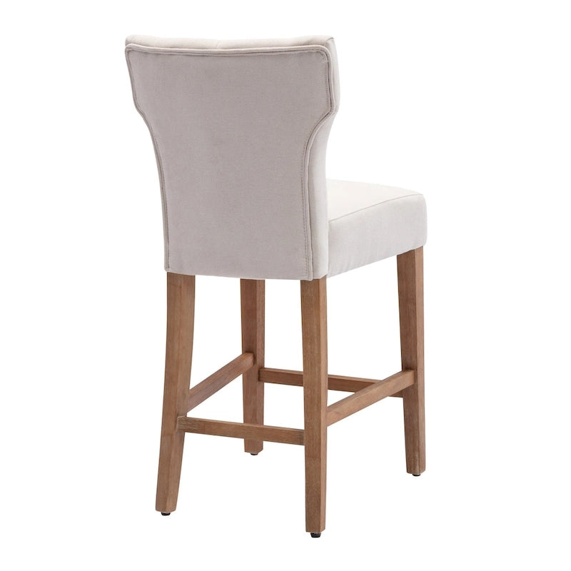 Tabouret de bar à hauteur de comptoir avec dossier capitonné et ailes, chaise de cuisine en tissu rembourré