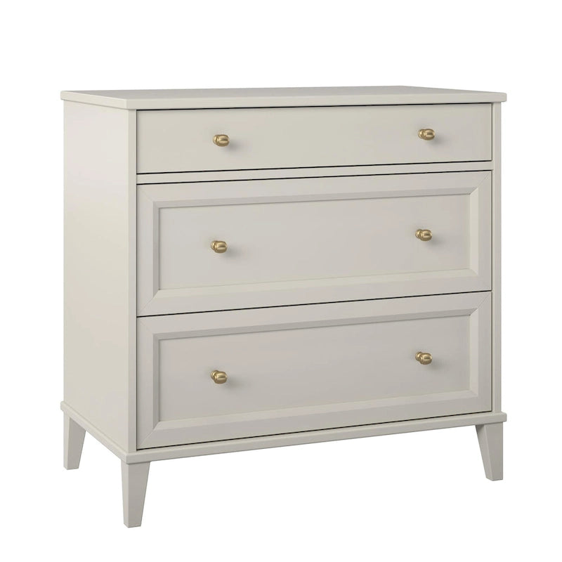 2 Drawer Dresser with Pull-Out Desk Taupe Brassy Gold Beveled Wood Legs