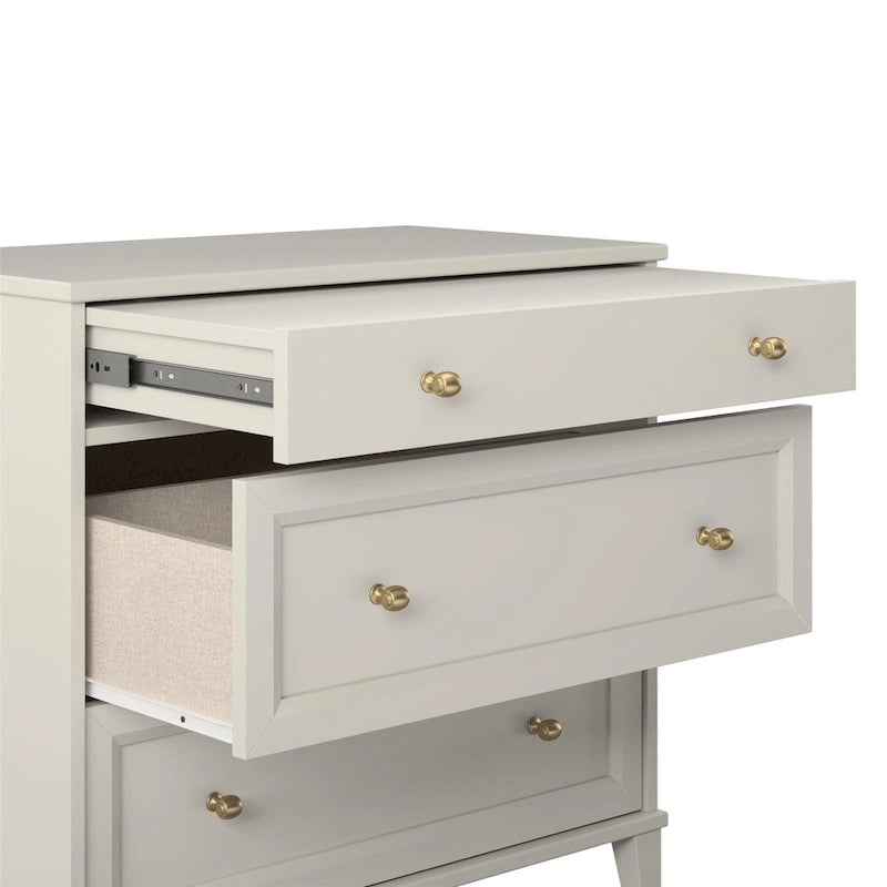 2 Drawer Dresser with Pull-Out Desk Taupe Brassy Gold Beveled Wood Legs