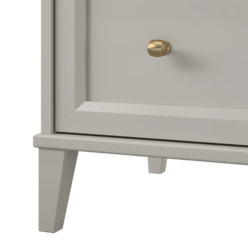 2 Drawer Dresser with Pull-Out Desk Taupe Brassy Gold Beveled Wood Legs