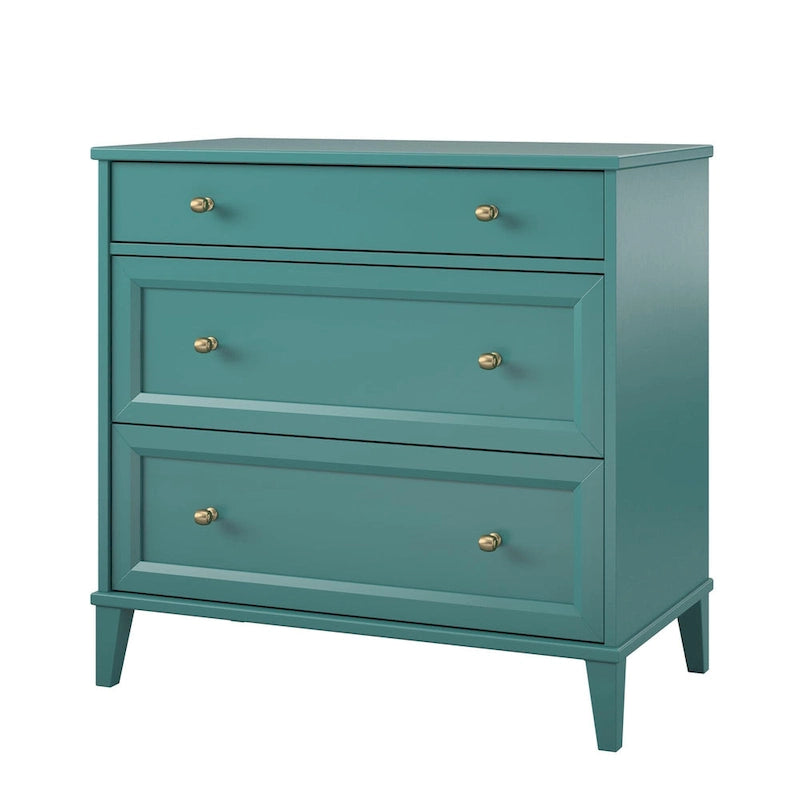 2 Drawer Dresser with Pull-Out Desk Taupe Brassy Gold Beveled Wood Legs