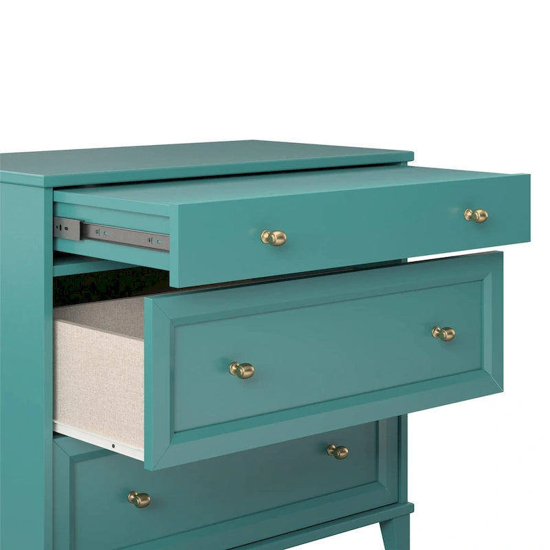 2 Drawer Dresser with Pull-Out Desk Taupe Brassy Gold Beveled Wood Legs