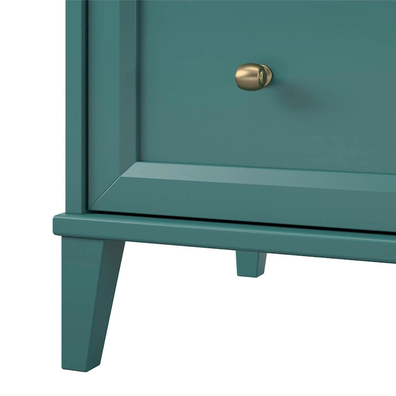 2 Drawer Dresser with Pull-Out Desk Taupe Brassy Gold Beveled Wood Legs