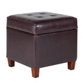 Pouf de rangement carré capitonné en similicuir avec pieds en bois marron