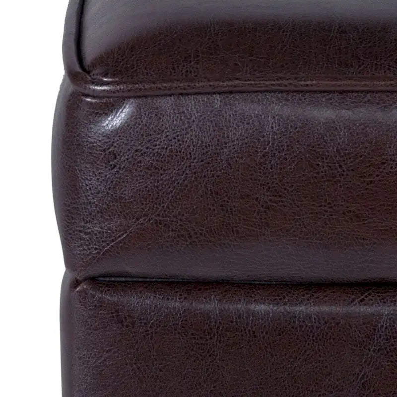Pouf de rangement carré capitonné en similicuir avec pieds en bois marron