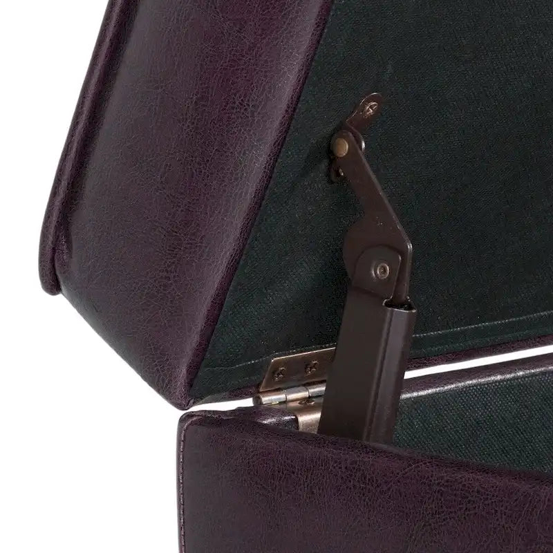 Pouf de rangement carré capitonné en similicuir avec pieds en bois marron