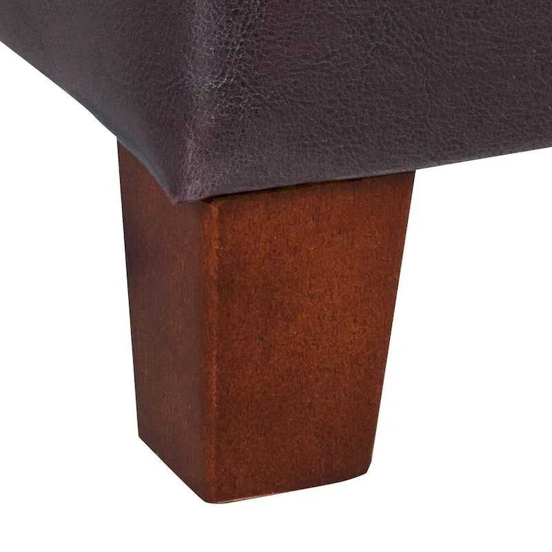 Pouf de rangement carré capitonné en similicuir avec pieds en bois marron