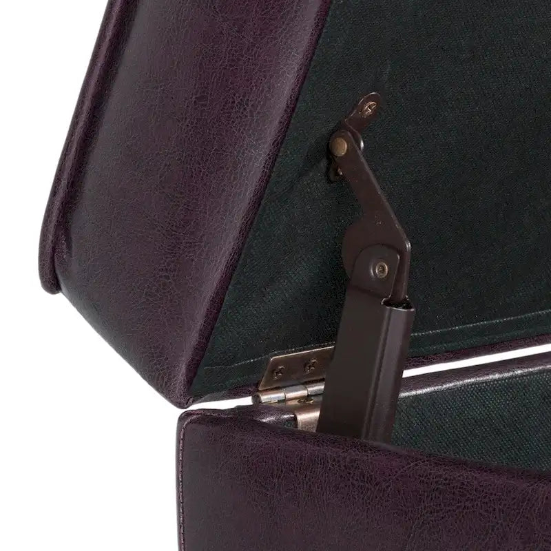 Pouf de rangement carré capitonné en similicuir avec pieds en bois marron