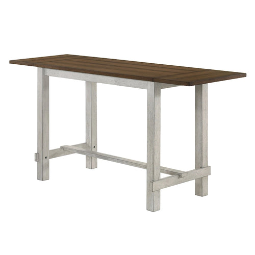 Table de salle à manger en chêne clair antique à rallonges, hauteur comptoir, style ferme moderne