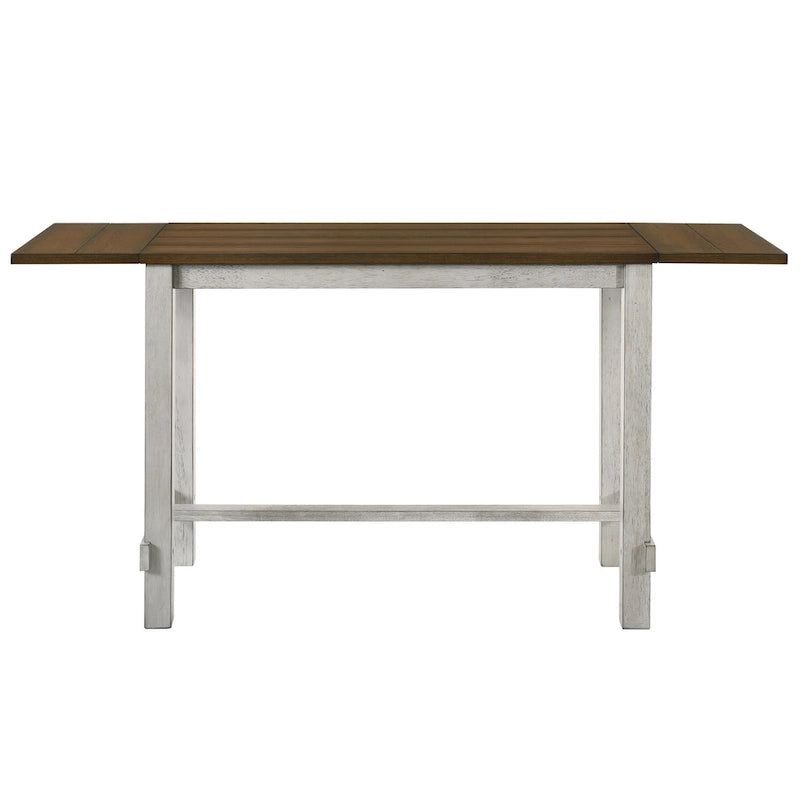 Table de salle à manger en chêne clair antique à rallonges, hauteur comptoir, style ferme moderne