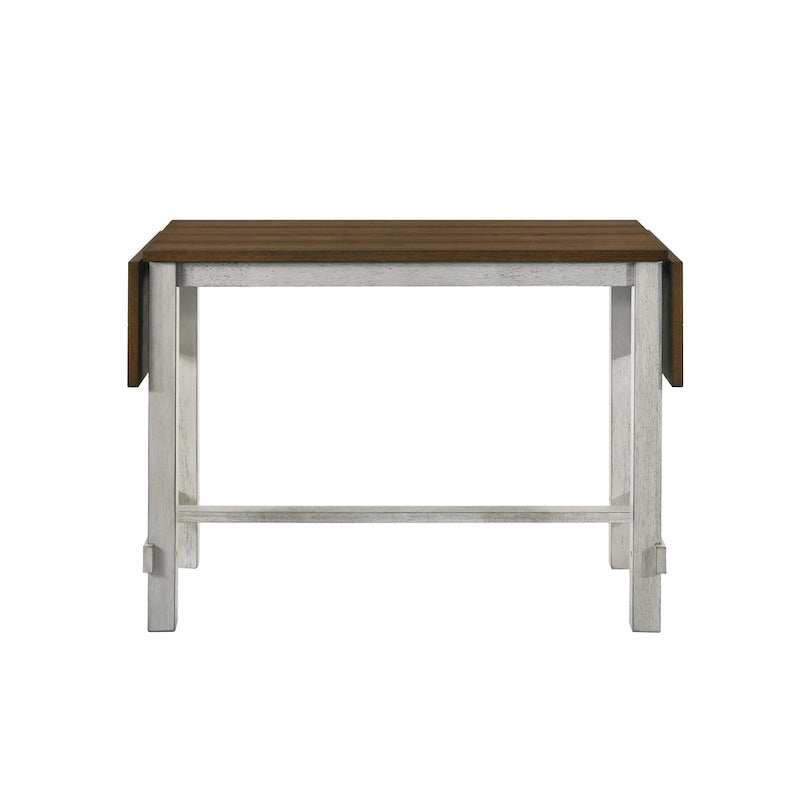 Table de salle à manger en chêne clair antique à rallonges, hauteur comptoir, style ferme moderne