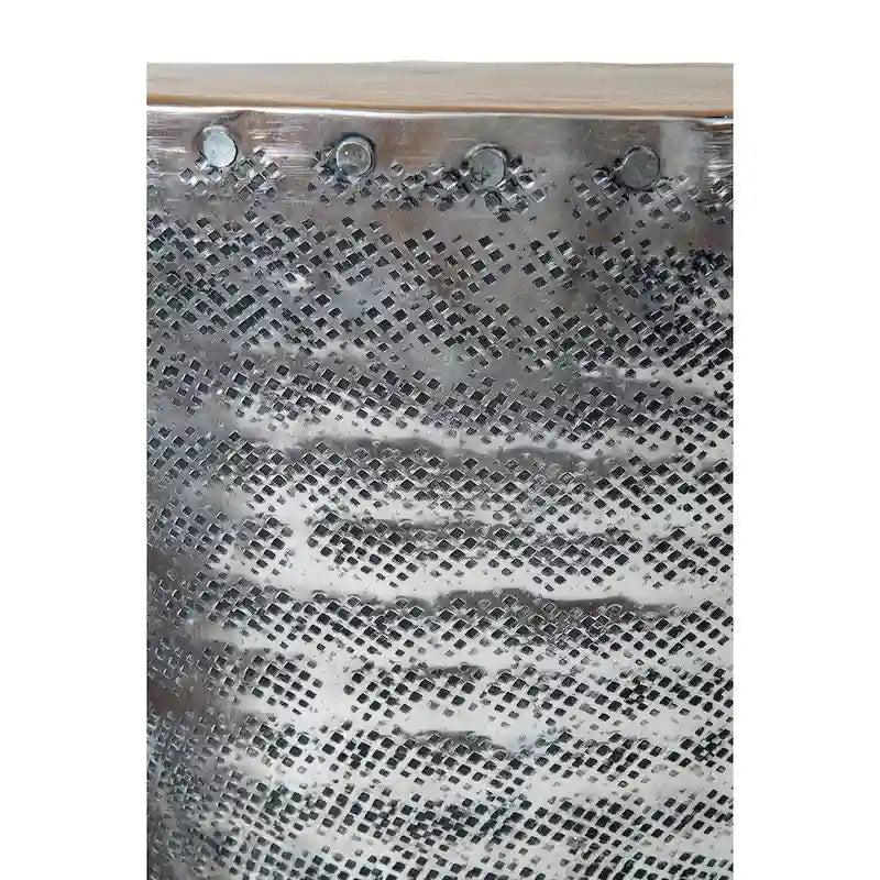 Table d'appoint sablier martelée en aluminium et teck argentée