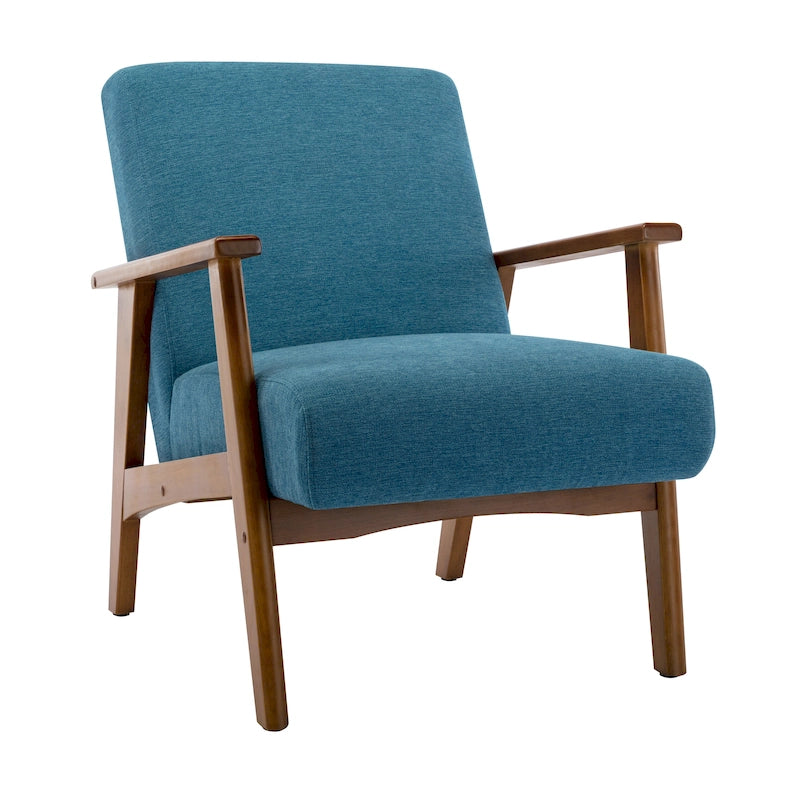 Grey Suede Accent Chair with Beech Wood Arms and Legs