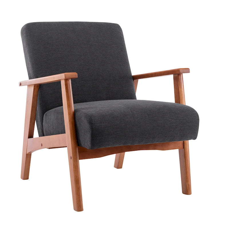 Grey Suede Accent Chair with Beech Wood Arms and Legs
