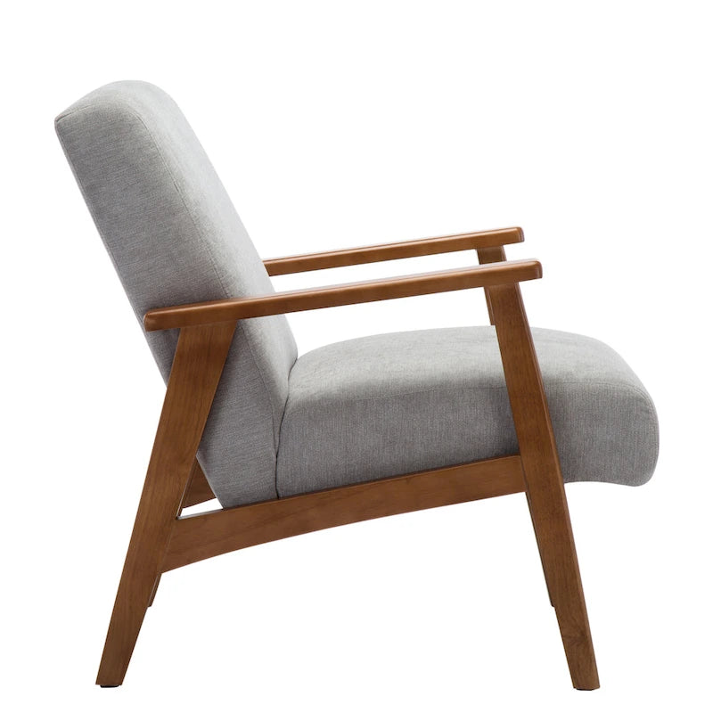 Grey Suede Accent Chair with Beech Wood Arms and Legs