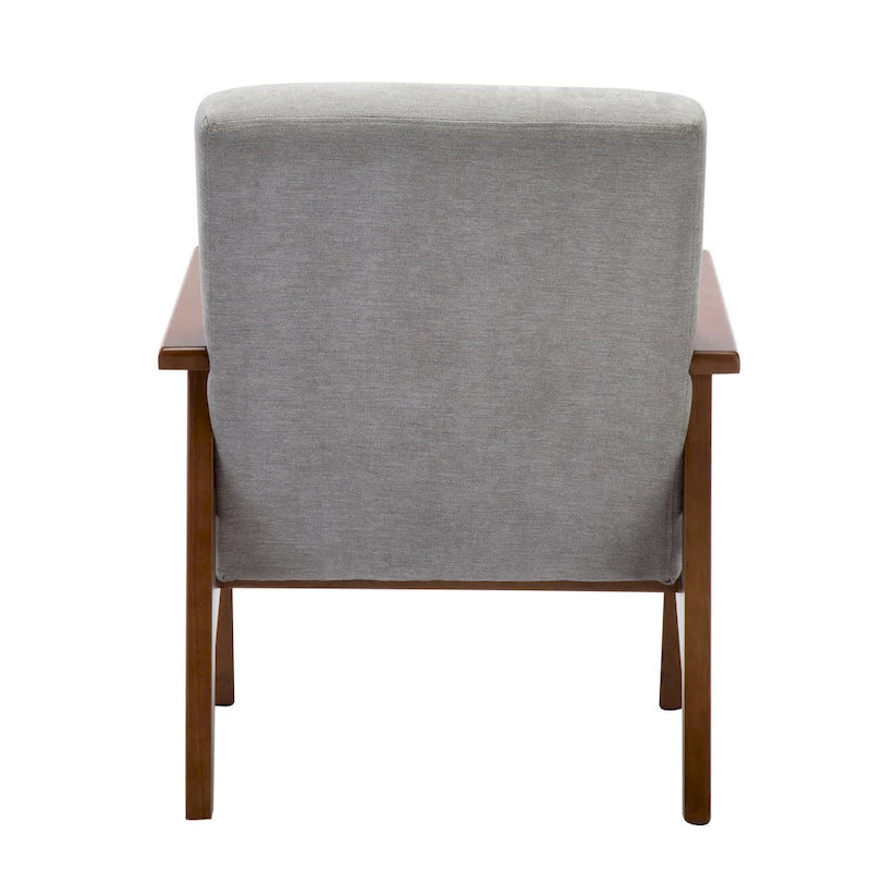Grey Suede Accent Chair with Beech Wood Arms and Legs