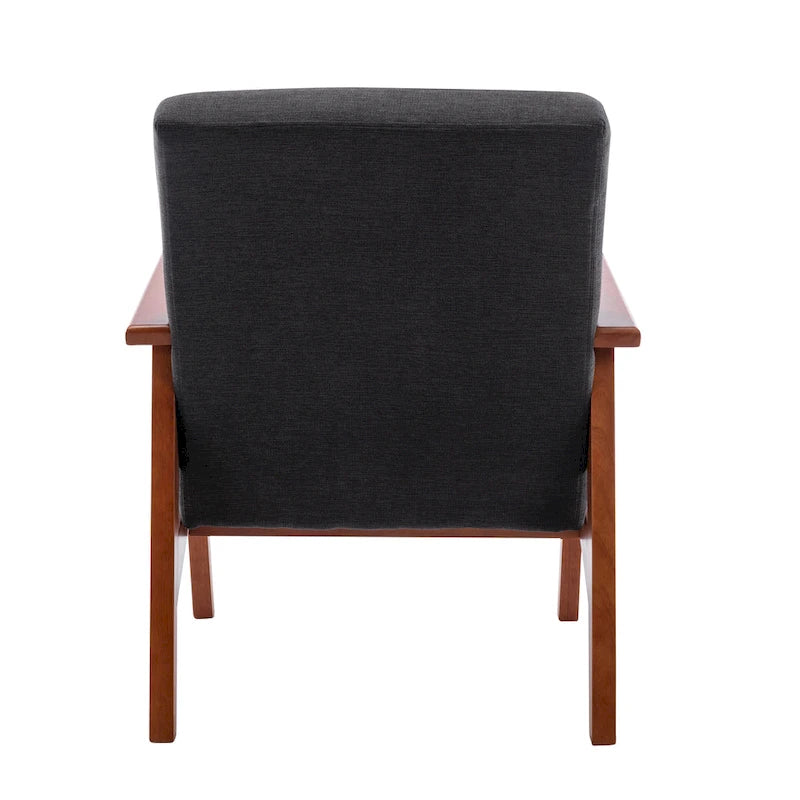 Fauteuil d'appoint en daim gris avec accoudoirs et pieds en bois de hêtre